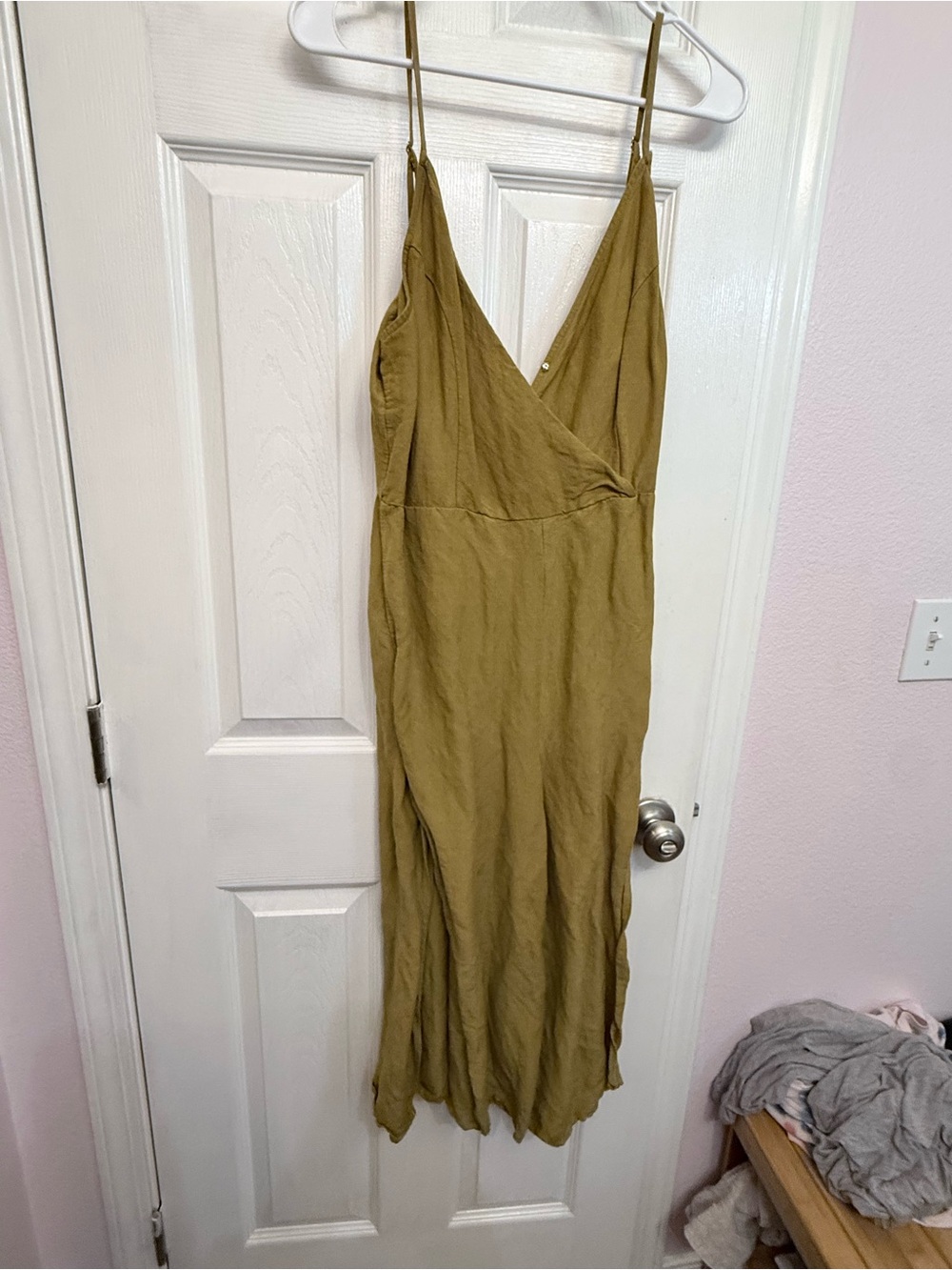 Le Lis Olive Green Wrap-Style Slip Jumpsuit